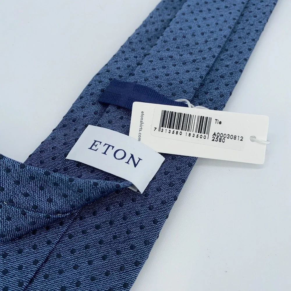 Eton Tie Mens One Size Navy Blue Polka Dot Silk Classic Necktie‎ Italy Made NWT